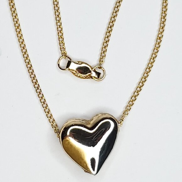 Vintage Heart Pendant Necklace Goldtone Puff Thick Heavy 3/4" X 16" - Picture 3 of 4